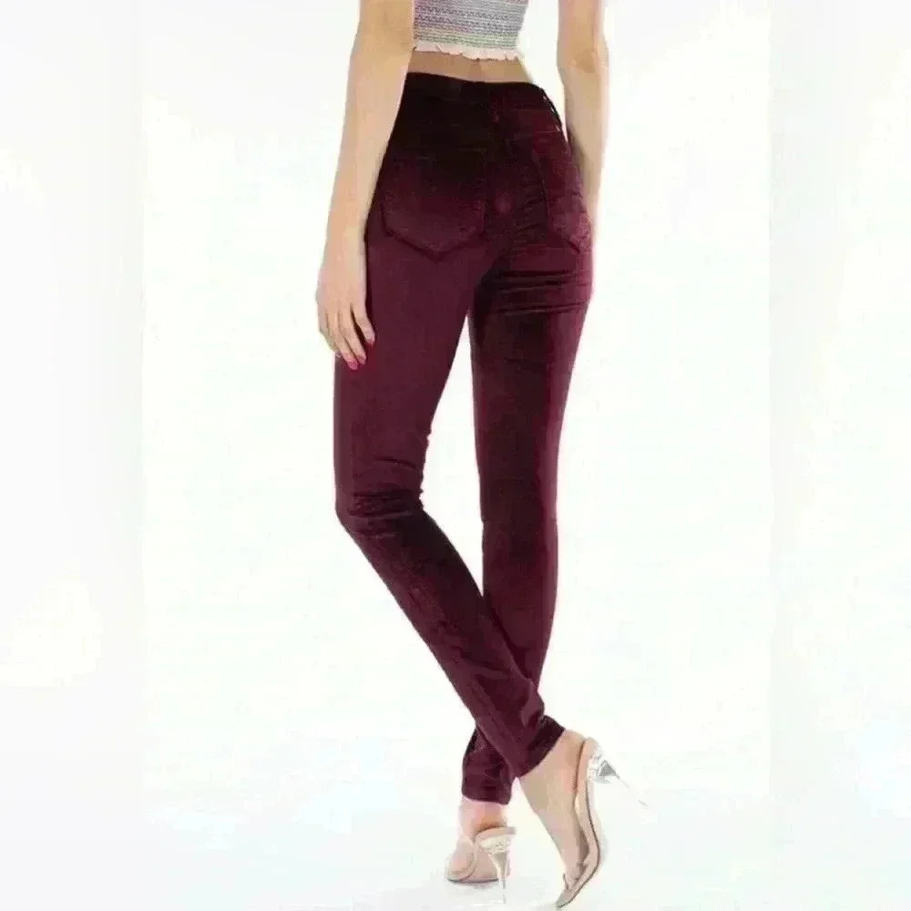 Mid rise maroon velvet skinny Jean - Picture 4 of 8